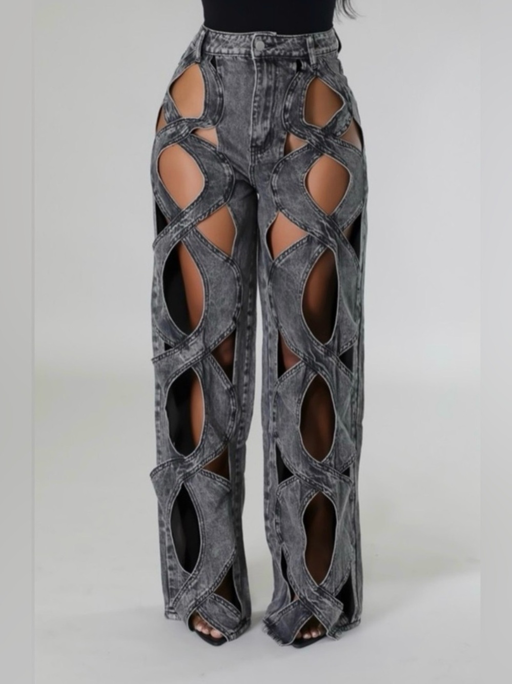 Gray Denim Cutout High-Waist Jeans‎ Festival Coastal Cowgirl